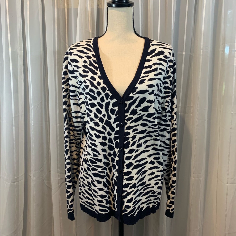 Navy Blue & white button cardigan.  Large - NWOT